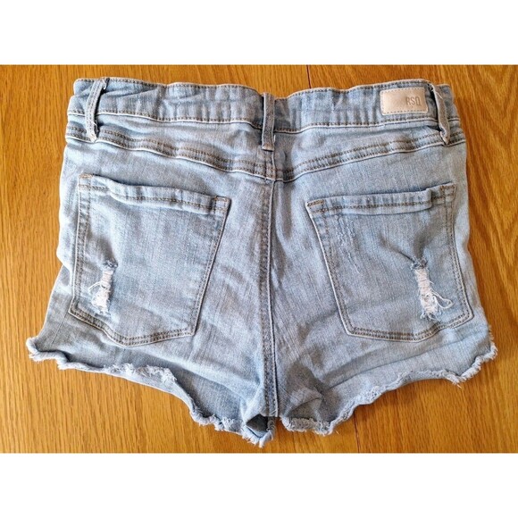 RSQ Jeans Womens Sexy Blue Wash Denim Shorts Sz 7 Cut Offs Distressed Mid Rise - Picture 4 of 5